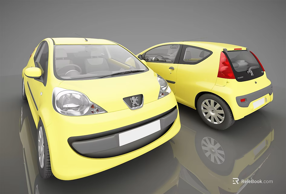 Yellow Compact Car Front And Rear Views On Gray Background With Shiny Finish 3d model 