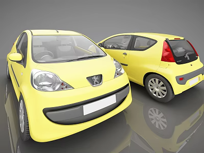 Yellow Compact Car Front And Rear Views On Gray Background With Shiny Finish 3d model