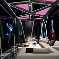 Modern KTV Lounge Interior Design With Sofas LED Screens And Geometric Lighting 3d model