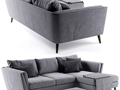 Gray Fabric Sectional Sofa With Plush Cushions And Chaise Ottoman Design 3d model