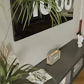 Contemporary Living And Dining Room Space With Tv Plant Decor And Wooden Radio