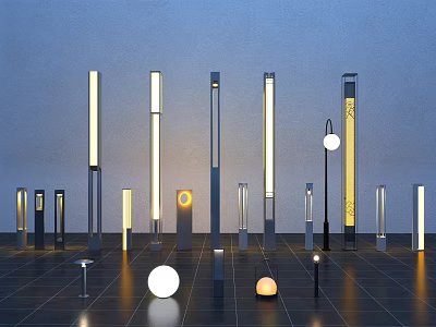 Modern Outdoor Lights With Various Designs Tall Columns And Spherical Lamps 3d model