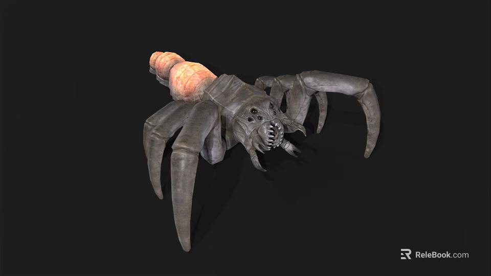 Spider Like Creature With Multiple Legs And Orange Gray Body On Black Background 3d model 