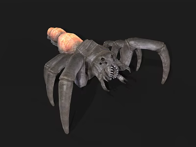 Spider Like Creature With Multiple Legs And Orange Gray Body On Black Background 3d model