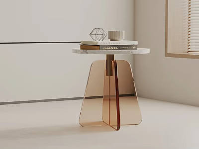 Modern Sleek Side Table With Marble Top Acrylic Base And Decorative Books With Geometric Object 3d model