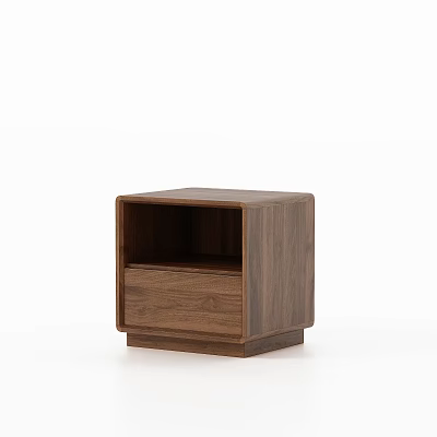 Walnut Wood Bedside Table With Drawer And Open Compartment Minimalist Design 3d model