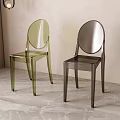 Two Stylish Transparent Dining Chairs In Green And Gray Acrylic For Modern Room
