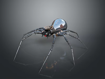 Futuristic Mechanical Spider With Metallic Structure Red Eyes And Gear Details 3d model