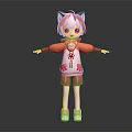Cute 3D Game Character With Cat Ears Orange White Top Pink Shorts And Green Necklace