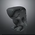 Cute Gray Cartoon Creature Model With Smiling Face And Spiked Back Design
