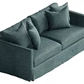 Modern Two Seater Sofa in Teal Fabric with Decorative Throw Pillows 3d model