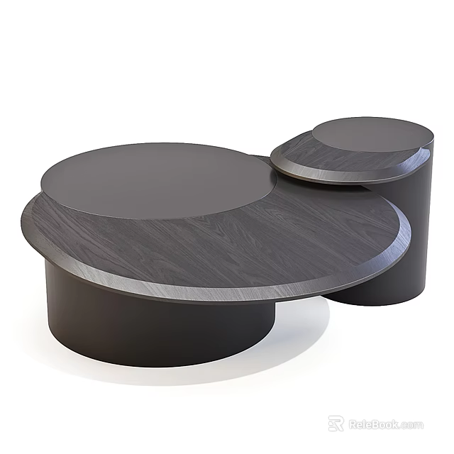 Modern Round Wooden Coffee Table Set Featuring Smooth Surface and Combined Structure 3d model