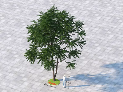 Majestic 12 Meters Tall Arbor in Paved Ground with Green Circular Area and Human Silhouette 3d model