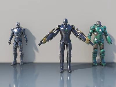 Silver Black Green Robot Action Figures As Game Movie Characters With Armor 3d model