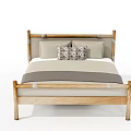 Wooden Frame Double Bed With Light Colored Mattress And Decorative Pillow