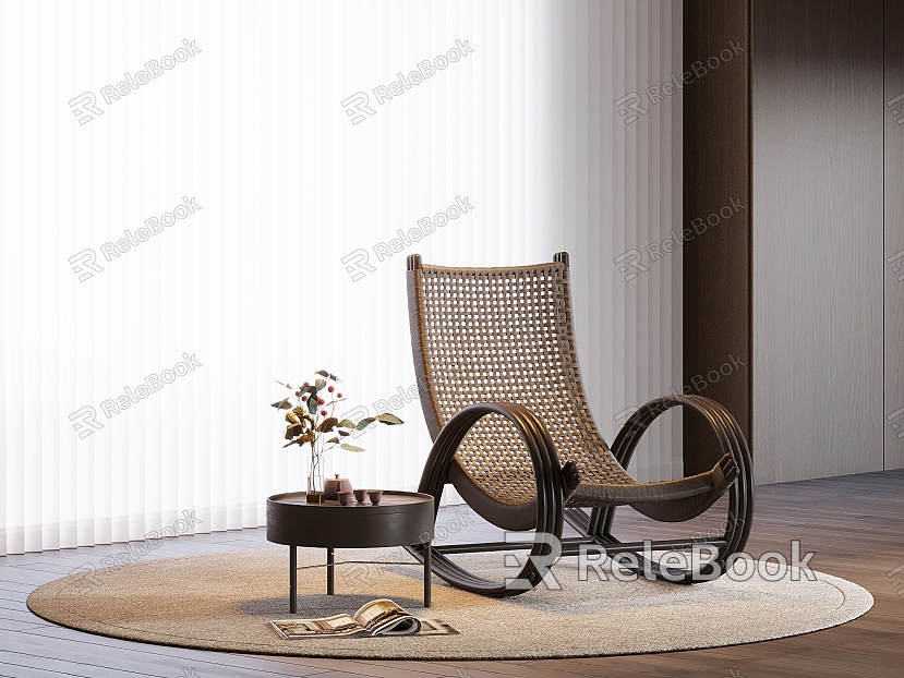 New Chinese Style Recliner Rocking Chair Recliner Leisure Chair Small Round Side Corner Dream Curtain Vase Flower Art model