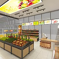 Spacious Fruit Store Interior With Various Fresh Fruits And Multiple Display Shelves 3d model