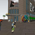 Modern Commercial Landscape With Outdoor Billboards Greenery And Pedestrian Activity Areas
