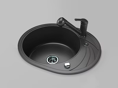 Modern Black Round Kitchen Sink With Sleek Design And Single Faucet 3d model