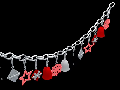 Festive Ornament Decor Set With Silver Chain Red Pendants Stars Gift Boxes Snowflakes Bells Hearts 3d model