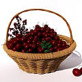 Ripe Juicy Cherries in Wicker Basket with Two Cherries Beside