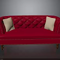 Red Quilted Sofa With White Cushions Nailhead Trim And Wooden Legs