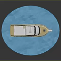 Low Poly Style Boat Floating On Blue Water In 3D Illustration