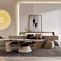 Modern Living Dining Room Interior With Beige Sofa Coffee Table Floor Lamp And Decorative Artwork