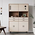 Modern Entryway Cabinet Sideboard with Wooden Storage Open Shelves Drawers and Indoor Plant