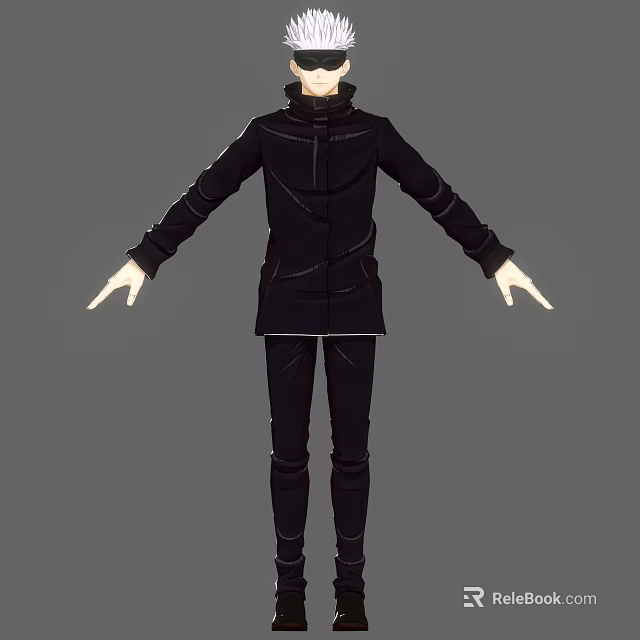 A Man Wearing Black Coat And Pants With Arms Outstretched On Gray Background 3d model 