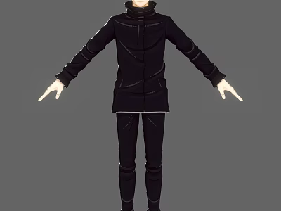 A Man Wearing Black Coat And Pants With Arms Outstretched On Gray Background 3d model