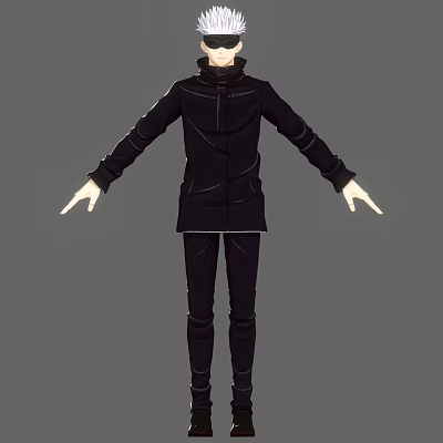 A Man Wearing Black Coat And Pants With Arms Outstretched On Gray Background 3d model