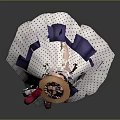 Game And Movie Character In Brown Hat Red Bag Blue White Checkered Top And White Dress With Purple Trim