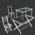 Wooden Furniture Set Including Two Tables And Two Dining Chairs With Foldable Table