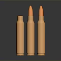 Three Orange Military Weapon Bullets Standing On Black Background With Reflections