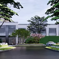 Modern Sales Office Architecture Featuring Elegant Entrance Landscaped Gardens And Surrounding High Rises