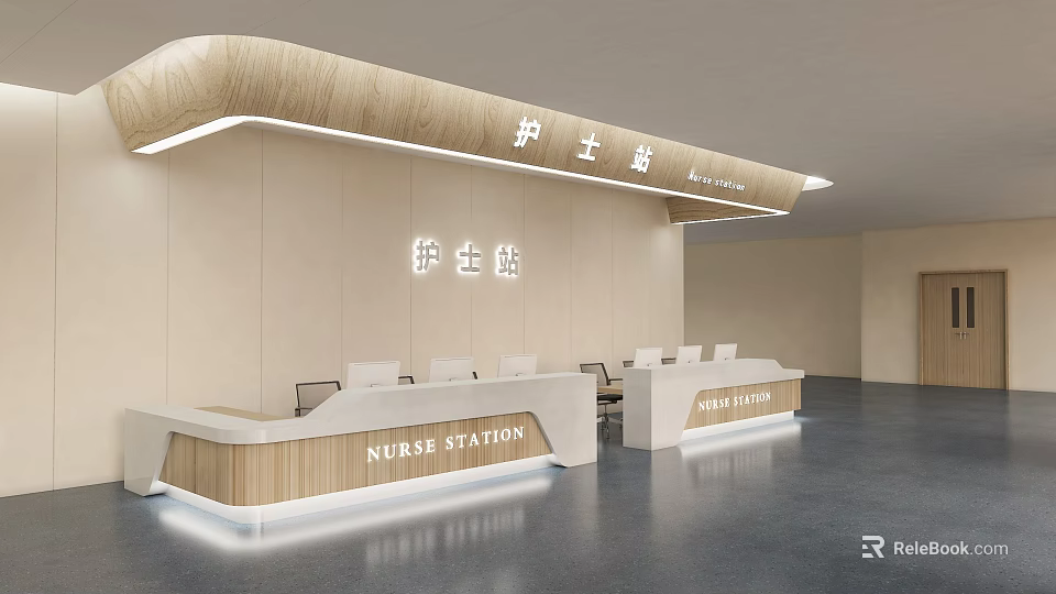 Modern Nurse Station Interior Design With Reception Desks 3d model 