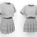 Gray Short Sleeve Top With Layered Frilled Skirt Women's Casual Outfit