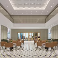 Modern Front Desk Reception Area With Marble Floor Sofa Seating Tables And Green Plants