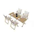 Wooden Folding Outdoor Table with White Folding Chairs Lantern and Cups for Garden Use