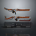Two Wooden Firearms With Blue Accents And Black Storage Case