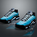 Stylish Blue And Black Sneakers Shoes With White Laces Shiny Upper And Air Cushion Sole