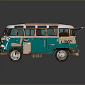 Vintage Teal and Copper Bus with White Roof and Retro Style Windows Design