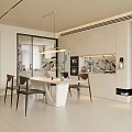 Modern Restaurant Interior With White Dining Table Brown Chairs And Marble Accents