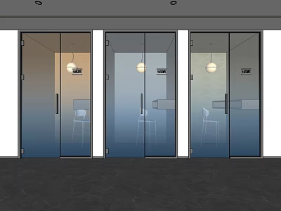Modern Living Room Sofa Coffee Table Set With Glass Doors And Dark Flooring Ceiling Lights 3d model