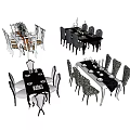Modern Dining Table Set With Patterned Chairs Rectangular Table And Decorative Tablecloth 3d model