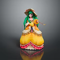Game And Movie Character With Green Long Hair Yellow Dress Pink Hem Holding Scepter Hat
