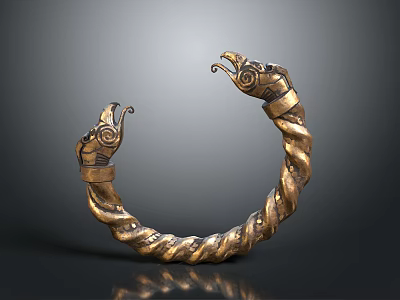 Elegant Golden Twisted Bracelet With Animal Head Decorations And Unique Design 3d model