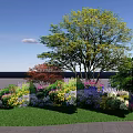 Colorful Flowering Shrubs in Lush Garden Landscape With Green Grass and Blue Sky