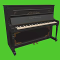 Elegant Black Upright Piano With Ornate Carvings On Green Background